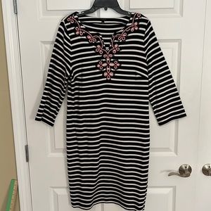 Classy Talbots Navy and White Striped Dress
